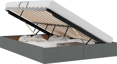 Image de vidaXL Coffret de lit avec rangement, gris foncé, 140 x 200 cm, tissu