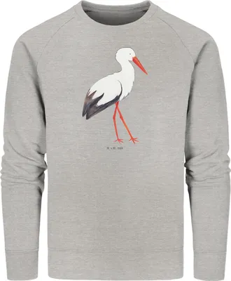 Produktbild von Mr. & Mrs. Panda Baumwoll Sweatshirt Storch Größe XS - Heather Grey - Geschenk, Geburt, Pullover, Störche, Baby, Pulli, Schwangerschaft, Lustige Sprüche, Sweater, Bio