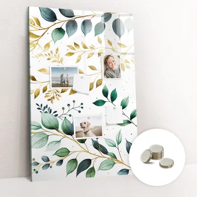 Obrázok produktu pre Magnetická tabuľa na stenu - Memo Tabuľa Sklenená - vrátane 5 magnetov - 60x90 cm - Vzor kvety