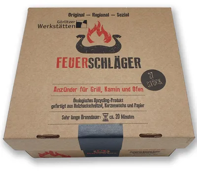 Produktbild von Feueranzünder 27 Stück, geruchsneutral, umweltfreundlich, Upcycling Produkt, Brenndauer ca. 20 Minuten