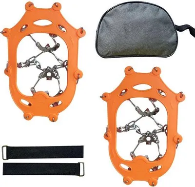 Produktbild von Sicherheitsstirnband - Antislip - mit 24 Metallzähnen - Kletterschutz für Schuhe - für Wanderungen, Angeln, Klettern und Hiken - (L)Größe 40-42 - orange