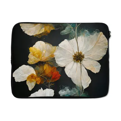 Produktbild von MuchoWow® Laptop Hülle 17 Zoll Laptoptasche Blumen - Pflanzen - Schwarz - Weiß - Zipper - Schutzabdeckung