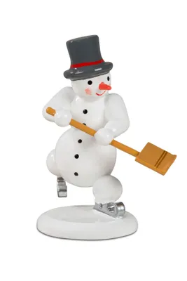 Produktbild von Holzfigur Schneemann mit Zylinder und Schneeschieber Höhe 6,5cm NEU