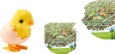 Produktbild von 2X Bergwiesenheu für Osternester - Osterdeko zum Basteln - natürliches Ostergras für Osterkörbe - etwa 50 g je Beutel (Set4 - Bergwiesenheu - 2X) + laufendes Küken