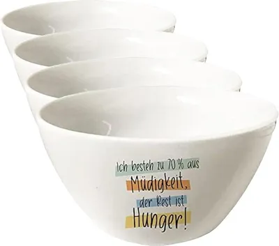 Imagen del producto de Silecomplaza, cuenco para muesli | Cuenco de porcelana | Diseño: "Hunger", color blanco (paquete de 4)