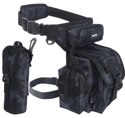 Immagine prodotto di Custodia tattica per la gamba, impermeabile, da uomo, per moto, borsa da gamba/fianco, motivo camouflage nero