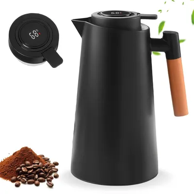 Thermoskan 1 L mit Temperaturanzeige, doppelwandig, schwarz