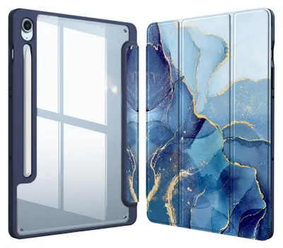 Produktbild von Fintie Hybrid Hülle für Samsung Galaxy Tab S10 Lite/S10 FE/S9 FE 10.9" & S9 11" Tablet mit Stifthalter - Stoßfeste Schutzhülle mit Transparenter Hartschale auf der Rückseite, Ozean Marmor