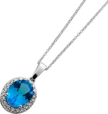 Produktbild von Platinkette Anhänger Platin 950 wasserblauer Blautopas Brillanten 0.3ct 45