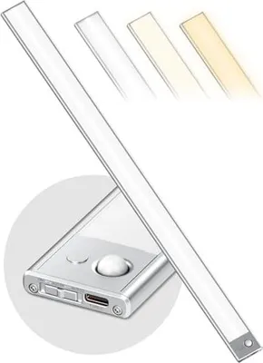 Produktbild von 60 cm Leichtküche LED Dimmbar, 216 LEDs Schrankbeleuchtungsbewegungssensor, 4500 mAh wiederaufladbarer Streifen, 3 Farbmodi, Magnetstreifen