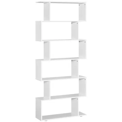 Produktbild von HOMCOM Bücherregal, 6 Regale, Holz, S-Form, 80 x 24 x 191 cm, weiße Regale