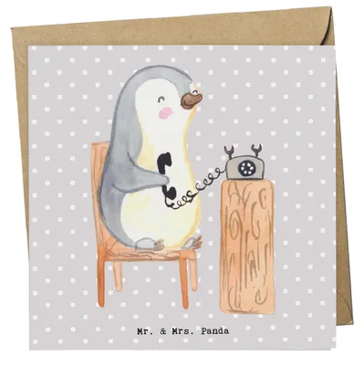Produktbild von Mr. & Mrs. Panda Klappkarte Callcenteragent Herz - Grau Pastell - Geschenk, doppelkarte, Backoffice Mitarbeiter, Customer Service, Glückwunschkarte, faltkarte, Homeoffice