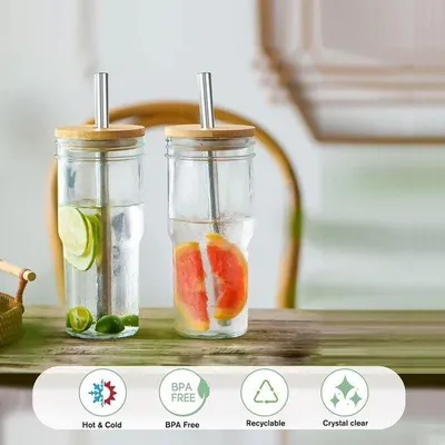Produktbild von Famanu Trinkgläser mit Strohhalmen - 4-teiliges Set mit Vintage-Design