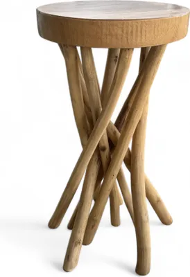 Produktbild von Holz Beistelltisch – Holzhocker Couchtisch – Verzweigt aus Suar- und Teakholz