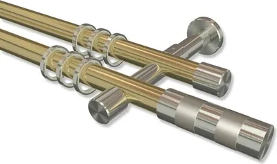 Produktbild von Interdeco Gardinenstange, Vorhangstange Messing-Optik / Edelstahl-Optik Modell Prestige Mavell, 20 mm Ø 2-läufig, 320 cm (geteilt)