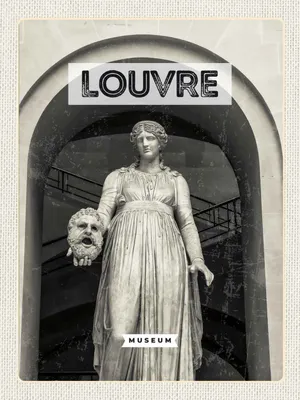 Produktbild von vianmo Holzschild 40x30 cm Louvre MuseumTourism Retro Bildmotiv Reisemotiv Europa