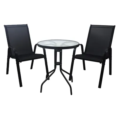 Produktbild von Súprava záhradného nábytku s 2 stoličkami a stolom, odolná voči poveternostným vplyvom, ergonomická, čierna, z kovu a plastu