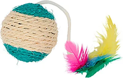 Obrázok produktu pre Hračka pre mačky, sisalová loptička s pierkami, 6 cm, Kerbl