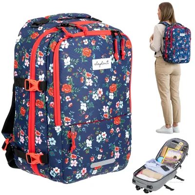 Produktbild von Handgepäck Rucksack Flugzeug Damen Reiserucksack Laptoprucksack Notebook Business Pendler Tasche Travel Elephant Fly Medium 13111 Blau Blue Flower