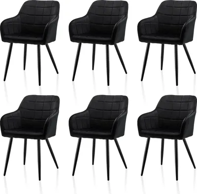 Produktbild von CLIPOP Esszimmerstühle, 6er Set Küchenstühle, Samt Polsterstühle, Wohnzimmerstühle mit Metallbeine, Schwarz