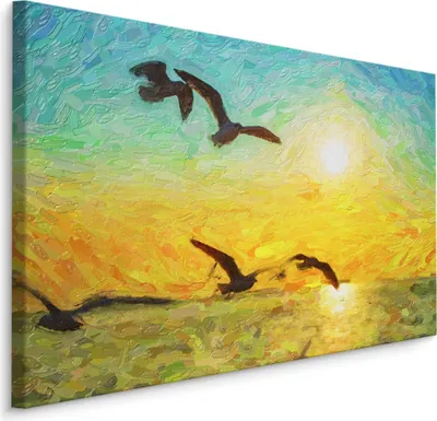 Produktbild von Fabelhafte Canvas LEINWAND BILDER 90x60 cm XXL Kunstdruck Vögel Möwen Meer Sonne