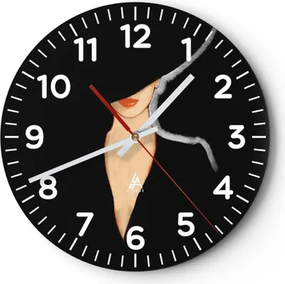 Produktbild von Wanduhr - Rund - Glasuhr - Schwarz Frau Hut - 30x30cm - Schleichendes Uhrwerk - Lautlos - zum Aufhängen bereit - Dekoration Modern - Wanddekoration aus Glas - C4AR30x30-4341