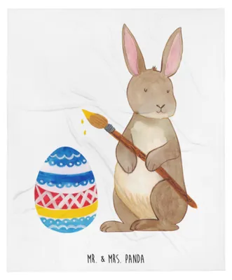 Produktbild von Mr. & Mrs. Panda Bettdecke Hase Eier Malen - Weiß - Geschenk, Ostern, Osterhase, Sofadecke, Tagesdecke, Ostergrüße, Kuschelige Decke, Plüschdecke, Frohe, Osterei, Plaid