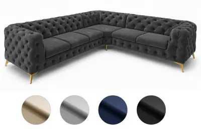 Zdjęcie produktu dla Narożnik Moet w kształcie litery L, ciemnoszary, wymiary 323 x 262 cm – nowoczesny, wypoczynkowy, pikowany z wypełnieniem ze sprężyn Bonell