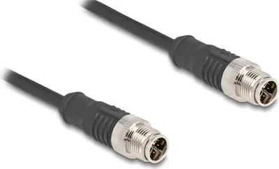 Produktbild von Delock - Netzwerkkabel - 8 pin M12-X (M) zu 8 pin M12-X (M) - 1 m - 6 mm - S/FTP - CAT 5e - Schwarz