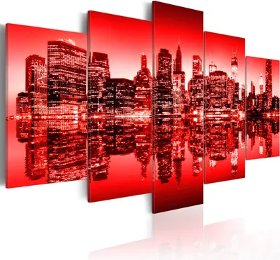 Produktbild von Leinwandbilder New York 200x100 cm Vlies Leinwandbild 5 tlg Kunstdruck modern Wandbilder XXL Wanddekoration Design Wand Bild - City rot Abstrakt Architektur 030111-50