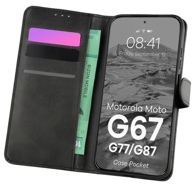 Produktbild von Handyhülle mit Klappe für Motorola Moto G87 5G / G77 5G / G67 5G, Bizon Case Pocket, Schwarz