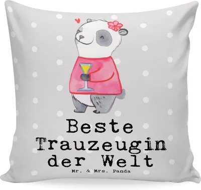 Produktbild von Mr. & Mrs. Panda kuschelkissen 40x40 Panda Beste Trauzeugin der Welt - Grau Pastell - Geschenk, Freundin, Hochzeit, Heirat, Standesamt, Kirche, Geschenkidee, kissen, Deko