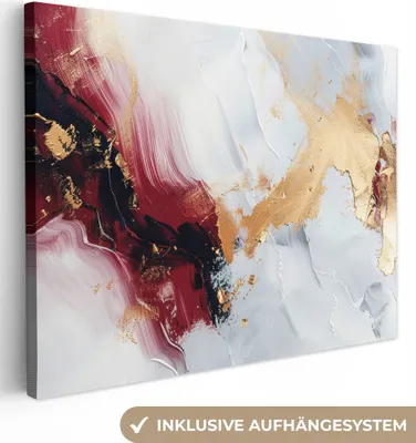 Produktbild von MuchoWow® - Leinwandbilder - Rot - Abstrakt - Gold - Modern, Wandbild, Wanddeko Bilder Wohnzimmer, 120x90 cm