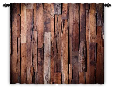 Holz-Vorhang-Paar 107x160 cm, Braun, Retro-Design, Stangentasche