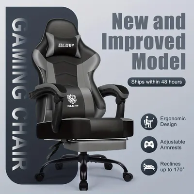Image de Fauteuil de jeu ergonomique avec dossier haut, support lombaire et repose-pieds extensible