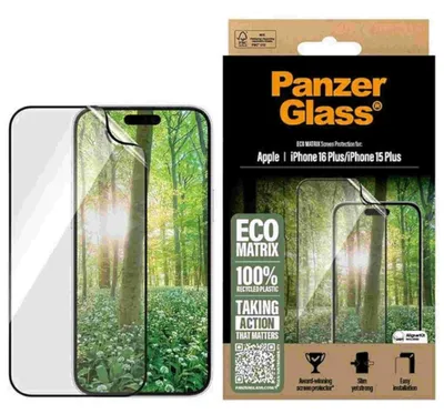Produktbild von PanzerGlass ® ECO MATRIX Displayschutz iPhone 16 Plus | 15 Plus | Ultra-Wide Fit, Apple, Apple - iPhone 16 Plus, Apple - iPhone 15 Plus, Trockene Anwendung, Kratzresistent, Schockresistent, Transparent, 1 Stück(e)