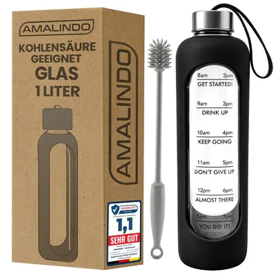 Produktbild von Amalindo Trinkflasche Glas 1 L aus Borosilikatglas, Schwarz