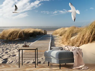 Produktbild von Vlies Fototapete Meer Strand 400x280 cm Tapeten Wandtapete XXL Möwen Vögel Landschaft c-C-10027-a-a