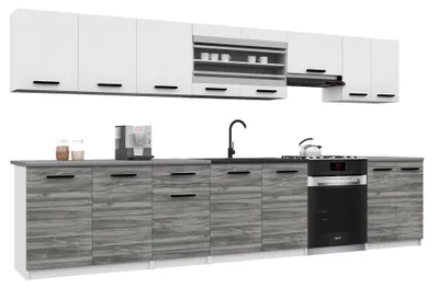 Immagine prodotto di Belini - Angolo cottura moderno ITALIA 3 - Mobili da cucina 320 cm bianco-grigio Glamour opaco - Cucina componibile con pensili, mobili base e piani di lavoro