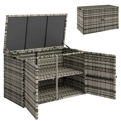 Produktbild von Rattanauflagenbox350L2-Ebennekissenboxmitdeckelhebestangentragegriffe118X57X69Cmmischgrau