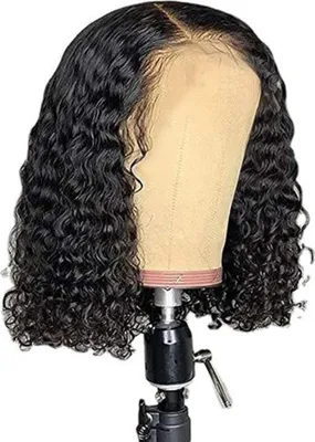 Produktbild von 14 Zoll Kurze Lockige Bob Menschenhaar Perücken - 150% Dichte Brasilianisches Haar - Für Schwarze Frauen Vorgezupft Mit Babyhaaren (1)