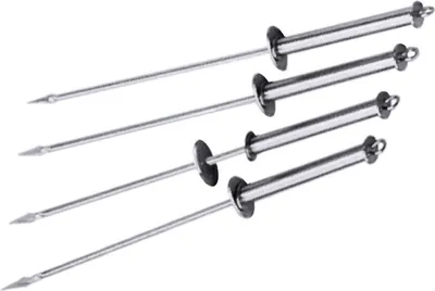 Produktbild von Grillspieße aus Aluminiumguss, mit Klemmvorrichtung für Montage auf Schüsseln, mit Hebel zum manuellen Befüllen von Gebäckstücken mit etwa 15 g Marmelade, Crème u.a.