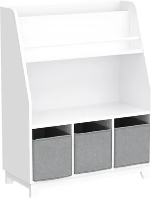 Produktbild von SoBuy Kinderbuchregal, Kinderregal mit Ablagefächern und 3 Fächern, Spielzeugregal, Kinderregal Spielzeugorganisation, Weiß