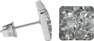 Produktbild von Chirurgenstahl Ohrstecker Glitterline Quadrat Farbe - Transparent Größe - 9 mm