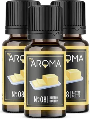 Produktbild von myAROMA flavour drops – Buttergeschmack 3x10ml, zuckerfreie und kalorienfreie Aromatropfen, vegan & natürlich ohne künstliche Farbstoffe für Küche und Getränke, Nr. 08