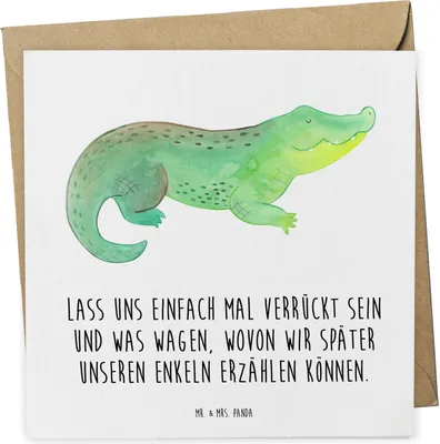 Produktbild von Mr. & Mrs. Panda Klappkarte Krokodil - Weiß - Geschenk, Beste Freundin, Meer, Reiselust, Grußkarte, anlasskarte, Krokodile, doppelkarte, faltkarte, Lieblingsmensch