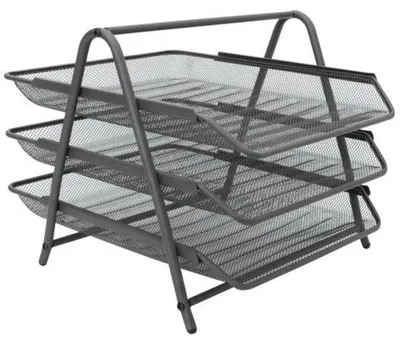 Immagine prodotto di Organizer da scrivania, 3 cassetti in metallo di facile accesso, formato A4, grigio, da scrivania