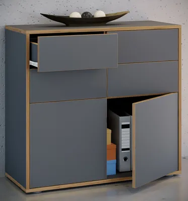 Produktbild von VCM Holz Kommode | Sideboard mit Drehtüren und Schubladen | Büromöbel | Maße ca H. 74 x B. 100 x T. 32cm - Salia