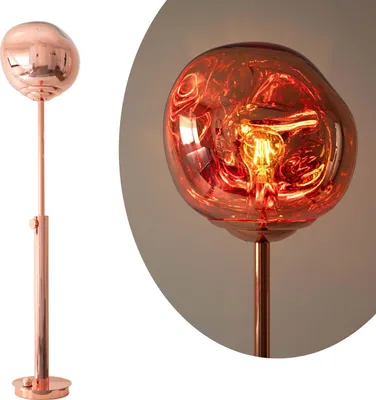 Produktbild von Designer-Stehleuchte „MAGAMA“ – Höhenverstellbar, Acrylkugel mit metallischem Magma-Effekt, E27, Rosé-Kupfer-Finish