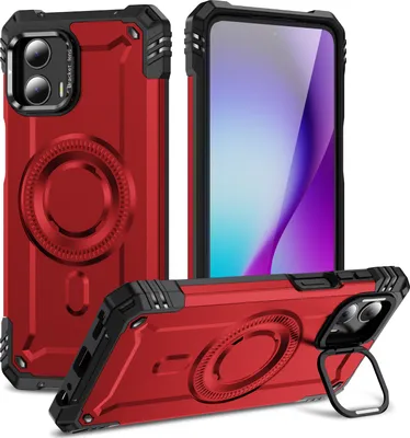 Produktbild von Magnetisch Hülle für Motorola Moto G (2023) 5G, Heavy Duty Militärischer Stoßfest Handyhülle Kamera-Ringständer Rot